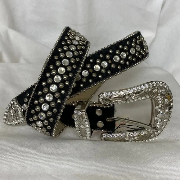 b.b.simonストーン付き黒レザーベルト Kate B.B.SIMON BELT